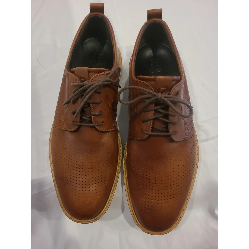 Ecco S.T.1 Men Oxfords Shoes Brown Leather Brogue Pattern For Ventilation